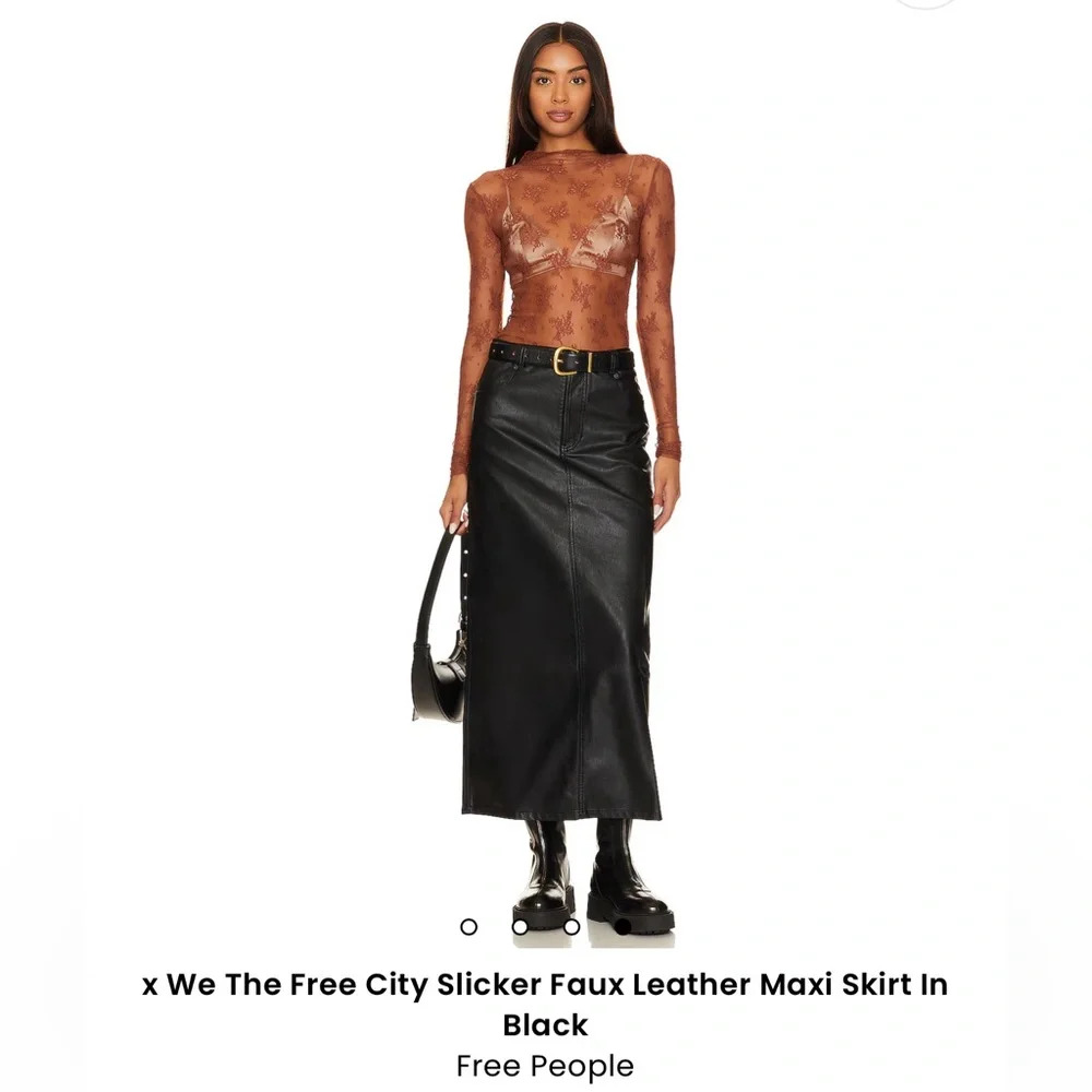 Free People Black Faux Leather Maxi Skirt